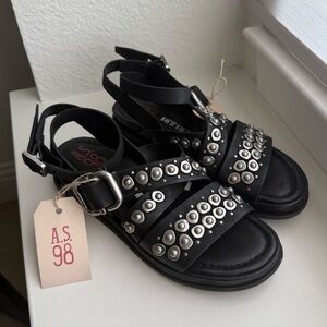 A.S.98 Schneider Black Sandals with Silver Studded Accents EU 38 (US 7.5-8)